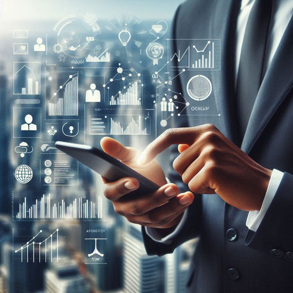 Empresário usando aplicativos financeiros, para controlar as dívidas.