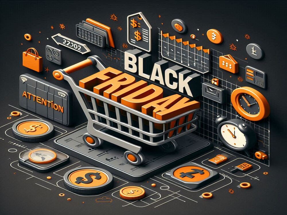 Placa Black Friday dentro de um carrinho de compra.